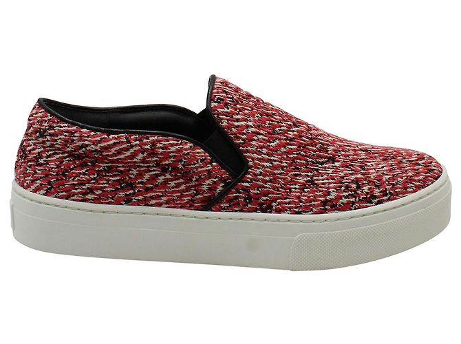 Céline Sneakers Celine Slip-On en Tweed de Coton Rouge