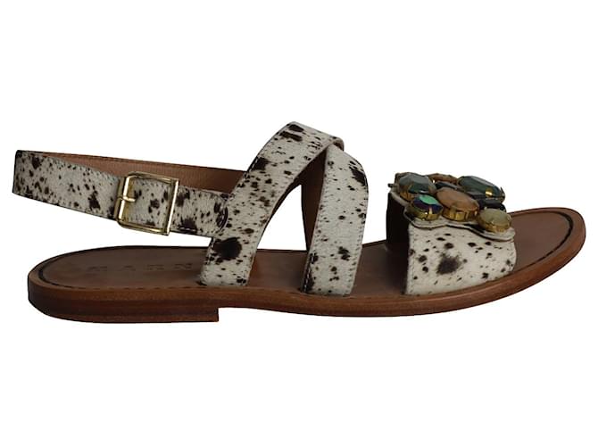 Marni Crystal Embellishments Slingback-Sandalen aus Ponyhaar mit Animal-Print Baumwolle  ref.957881