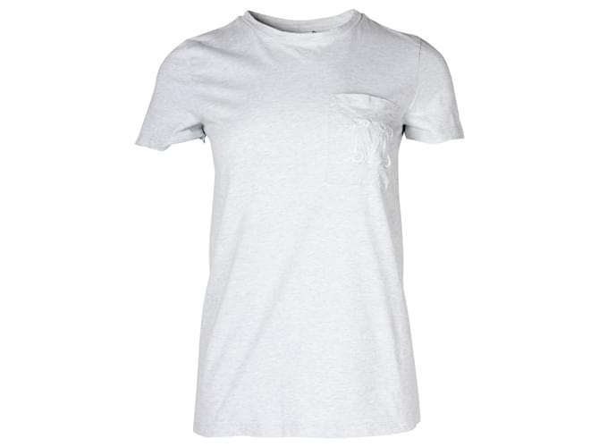 Max Mara Logo-T-Shirt mit Brusttasche aus grauer Baumwolle  ref.957934