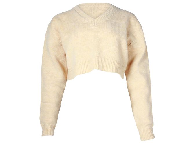 Acne Studios Kurzer Pullover mit V-Ausschnitt aus pastellgelber Wolle