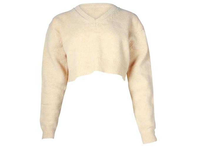 Acne Studios Cropped V-Neck Sweater in Pastel Yellow Wool  ref.957938