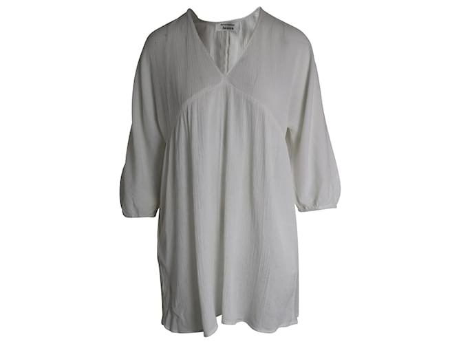 Reformation Crinkle V-Neck Tunic Mini Dress in White Organic Cotton  ref.957940