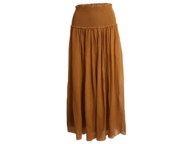Zimmermann Bonita Crinkle Shirred Midi Skirt in Brown Cotton Silk  ref.957941