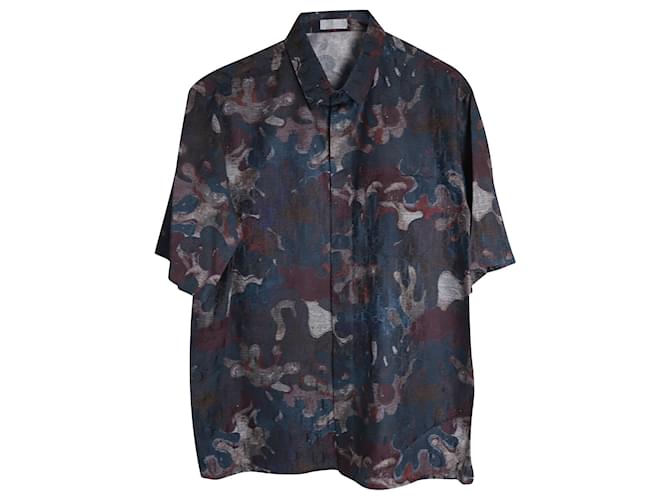 Dior x Peter Doig Oblique Camo Short Sleeve Shirt in Multicolor Silk Multiple colors  ref.957951