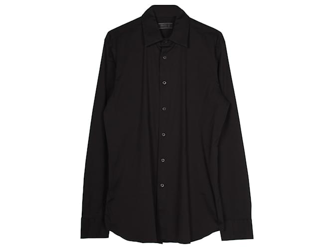 Camisa clásica de manga larga con botones en algodón negro de Prada  ref.957956