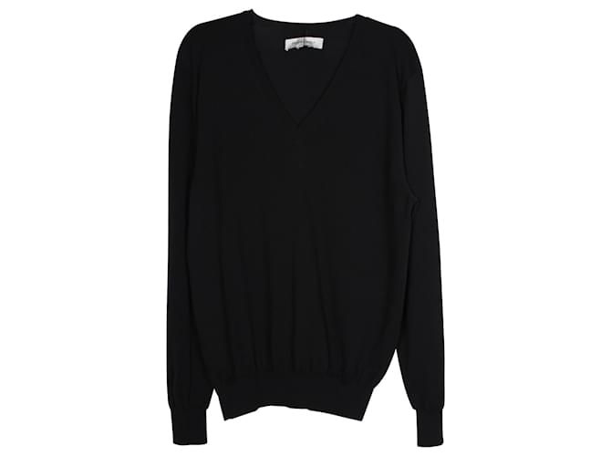 Yves Saint Laurent V-Neck Knit Sweater in Black wool  ref.957959