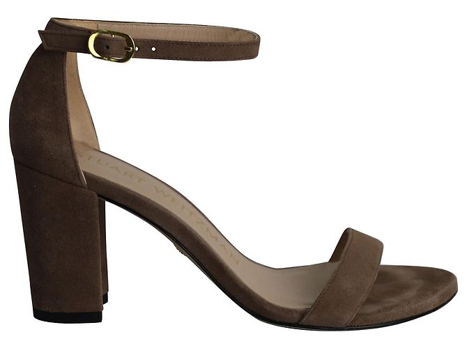Stuart Weitzman Minimalist High Heel Sandals in Brown Suede