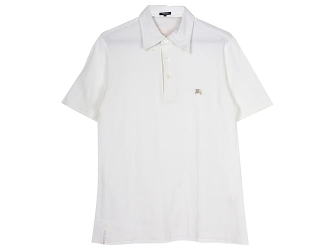 Burberry-Emblem-gesticktes Poloshirt aus ecrufarbener Baumwolle Weiß Roh  ref.957978
