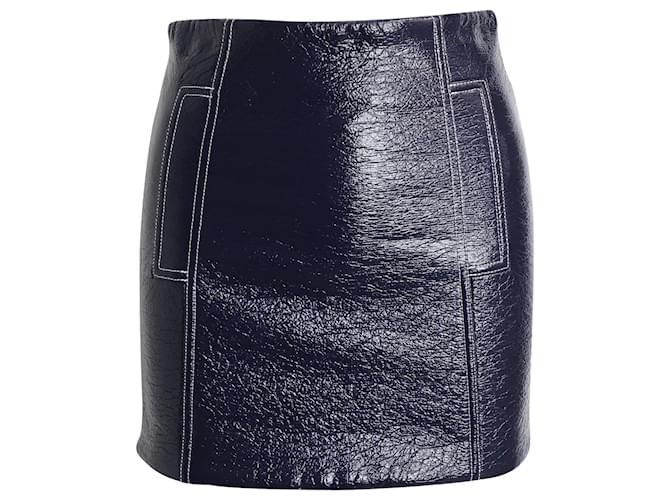 Ba&Sh Crinkled Mini Pencil Skirt in Navy Blue Polyurethane-coated Wool Plastic  ref.957989