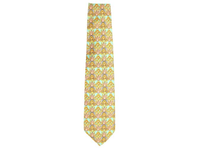 Gianni Versace Printed Tie in Teal Silk Green  ref.958007