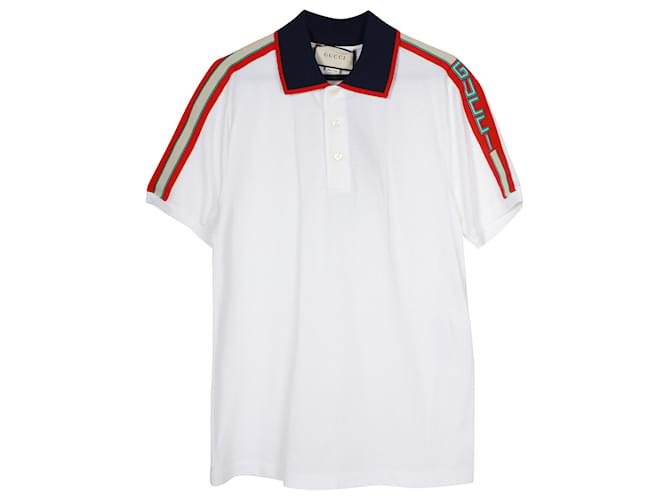 Gucci Polo à Bande Logo en Coton Blanc  ref.958017