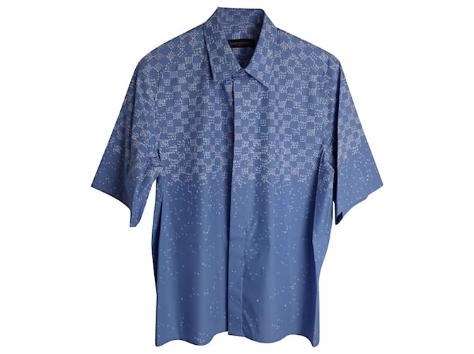 Polo a maniche corte con stampa logo Louis Vuitton Damier in cotone blu  ref.958027