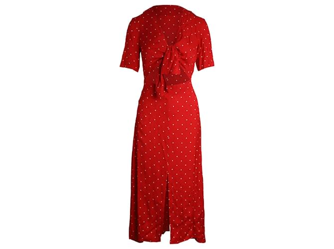 Maje Knotted Cutout Polka-dot Floral Jacquard Midi Dress in Red Viscose Cellulose fibre  ref.958033
