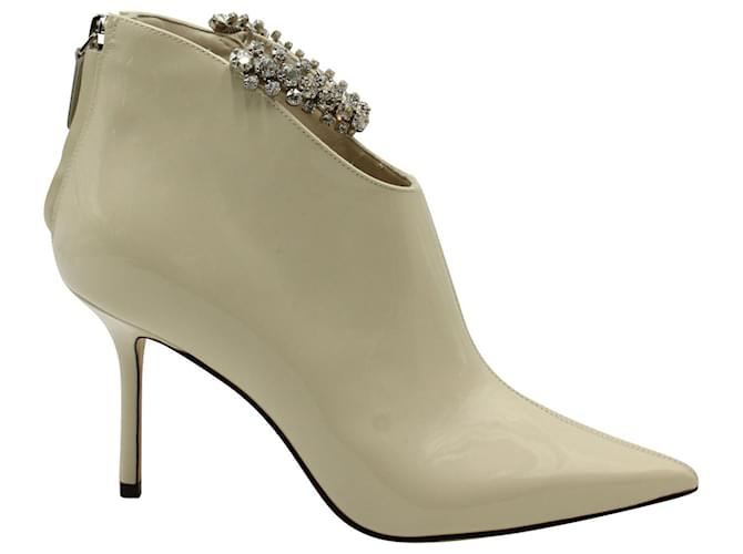 Jimmy Choo Blaize Ankle Boots in Cream Patent Leather White  ref.958034
