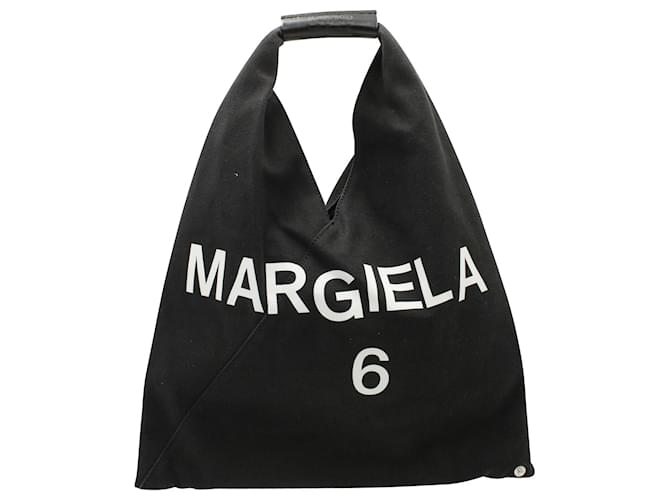 Maison Martin Margiela Maison Margiela MM6 Bolso japonés con logo estampado en lona negra Negro Lienzo  ref.958039