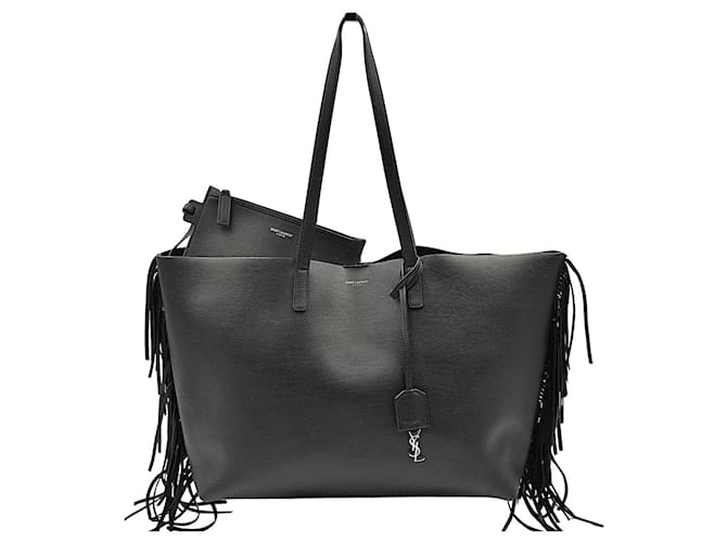Saint Laurent Shoulder Bag Shopper Plain with fringes Black Leather  ref.958060