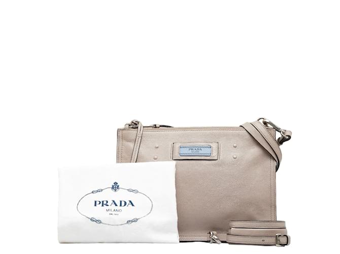 Prada Leather Etiquette Shoulder Bag 1BH113 Beige Pony-style calfskin  ref.958299
