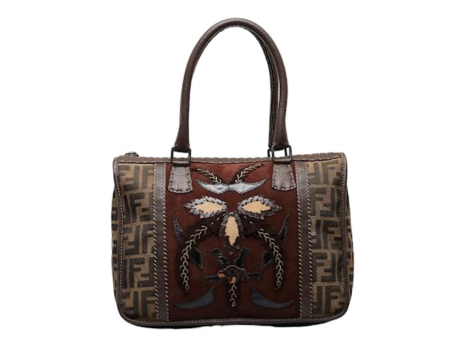 Fendi Zucca Canvas Handbag 8BN067 Brown Cloth  ref.958307