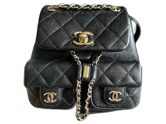 CHANEL Caviar Quilted Multi Chain Backpack Black 1248124