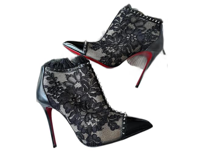 Christian Louboutin Pigalla lace boots 100 Black Leather  ref.958475