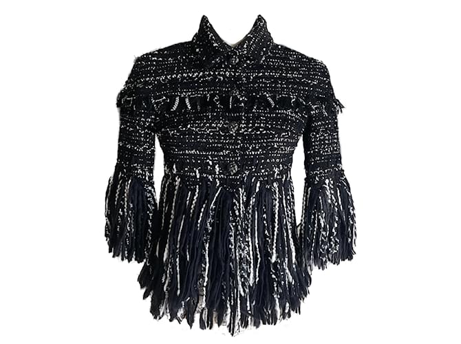 Chanel Giacca in tweed nera con bottoni gioiello Arctic Ice CC Nero  ref.958585