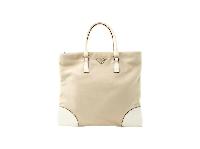 Prada Canvas Tote Bag in sehr gutem Zustand Beige Leinwand  ref.958593