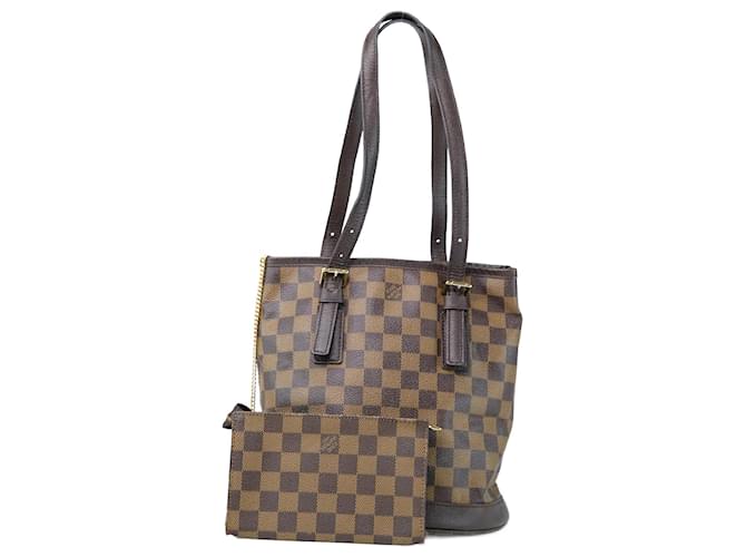 Louis Vuitton Authentic Brown Damier Ebene Marais Bucket Bag with Pouch