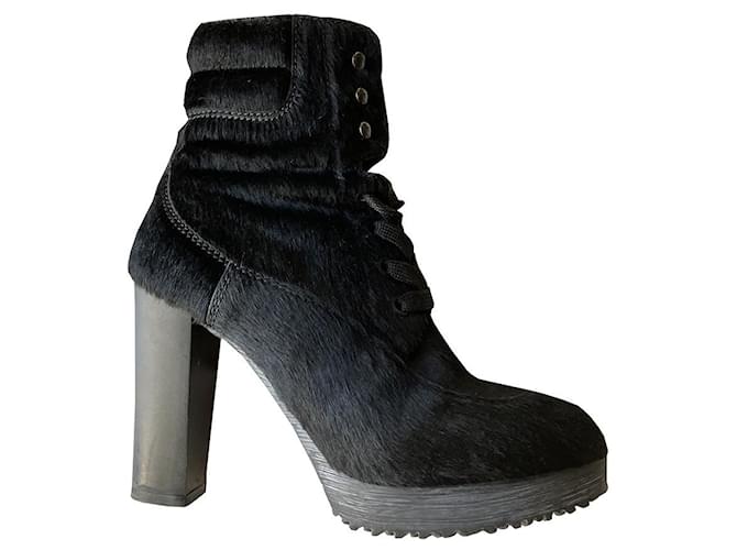 Hogan Boots Black Leather Fur  ref.958977