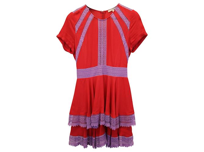 Maje Raglie Lace-Trimmed Mini Dress in Red Viscose Cellulose fibre  ref.958999