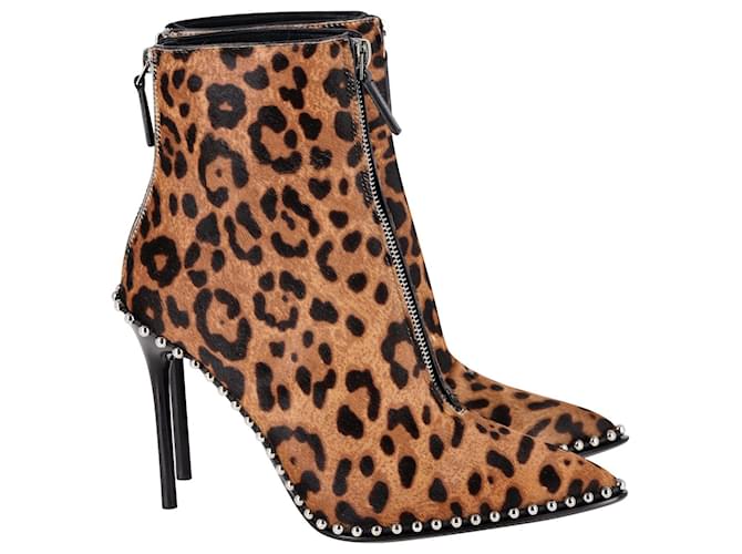 Alexander Wang Eri Studded Leopard-print Ankle Boots in Animal Print Calf Hair Leather Pony-style calfskin  ref.959005