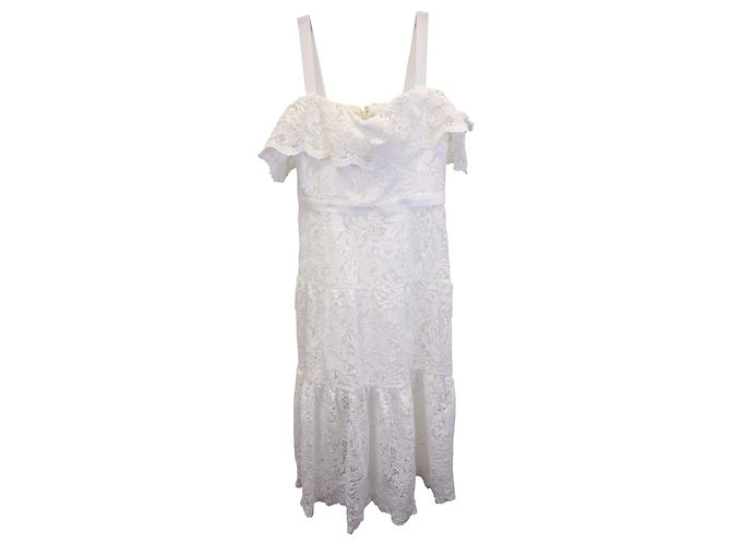 Marc Jacobs Schulterfreies, besticktes Spitzen-Cocktailkleid von Marchesa Notte aus elfenbeinfarbenem Polyester Weiß Roh