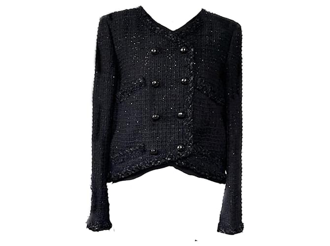 Chanel 9K$ Nicola Peltz CC Buttons Black Tweed Jacket ref.959056
