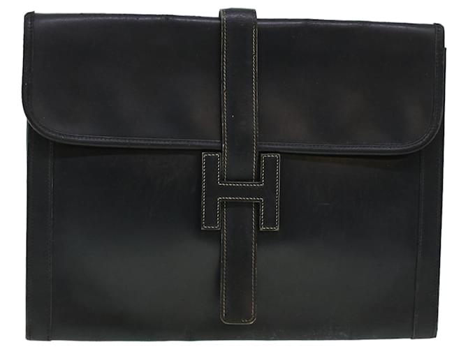 Hermès HERMES Giger GM Clutch Bag Leather Black Auth bs5943  ref.959164