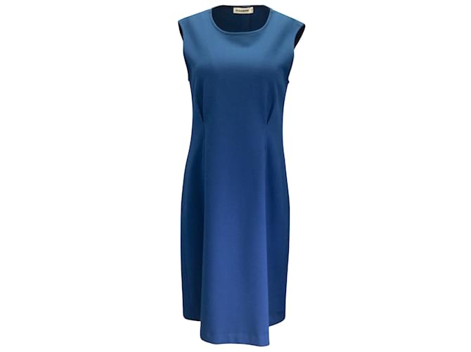 Jil Sander Teal Sleeveless Wool Stretch Midi Dress Blue  ref.959259