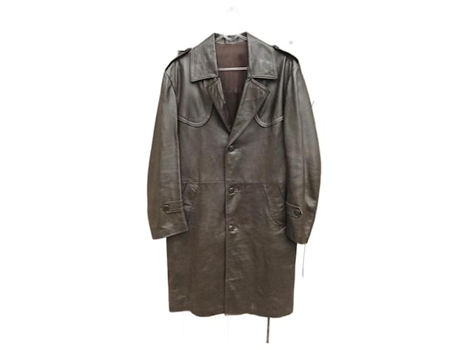 Autre Marque vintage leather coat size M Dark brown  ref.959275
