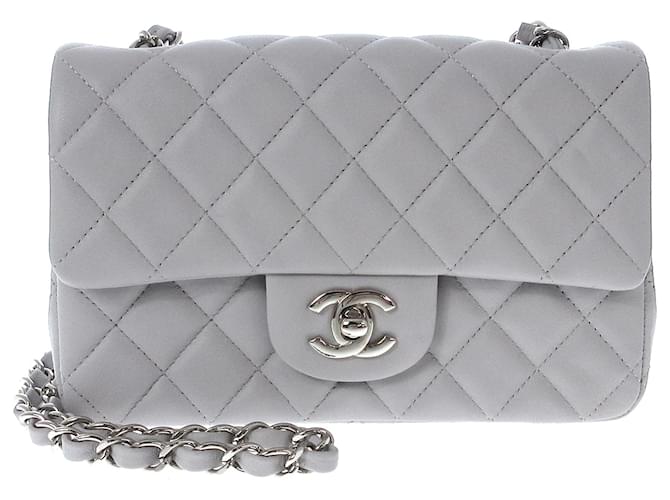 Chanel Silver Quilted Leather New Mini Classic Single Flap Bag
