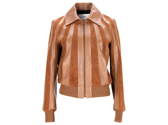 Céline Celine Multi-paneled Zip Front Jacket in Brown Calfskin Leather Pony-style calfskin  ref.959553