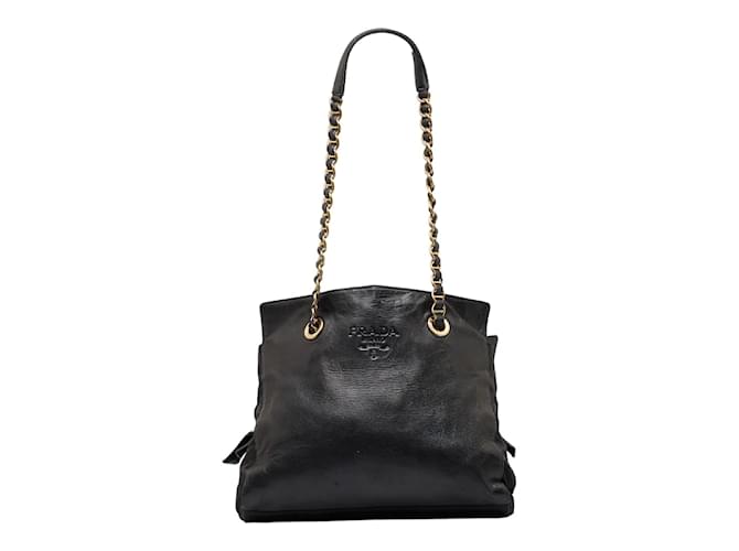 Prada Leather Chain Shoulder Bag B4328 Black Pony-style calfskin  ref.959565