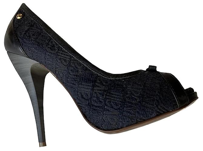 Just Cavalli Heels Black Dark blue Leather Velvet  ref.959723