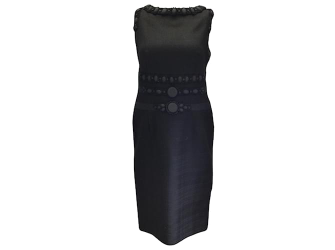 Carolina Herrera Black Embroidered Sleeveless Wool Midi Dress  ref.959778