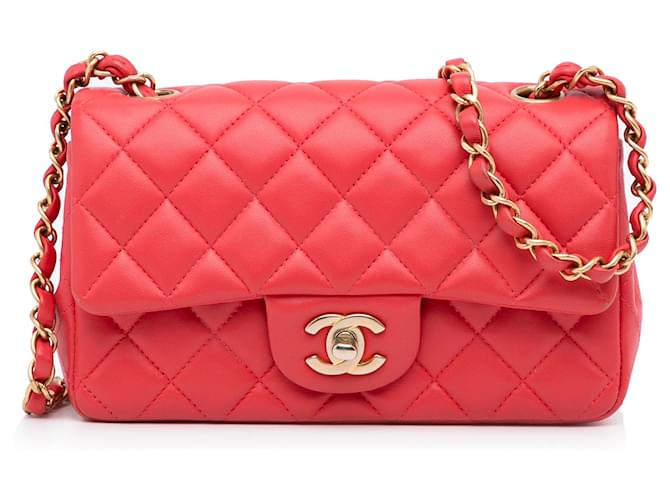 Chanel Red Mini Classic Lambskin Rectangular Single Flap