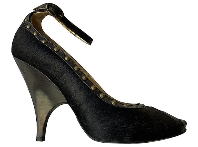 Just Cavalli Heels Black Golden Leather Fur  ref.960038