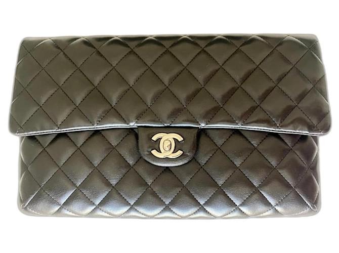 CHANEL Timeless Classic Flap bag LARGE In Clutch Format RARE Black