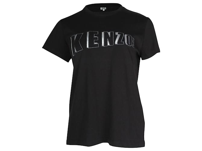 T-shirt Kenzo con stampa logo metallizzato in cotone nero  ref.960051