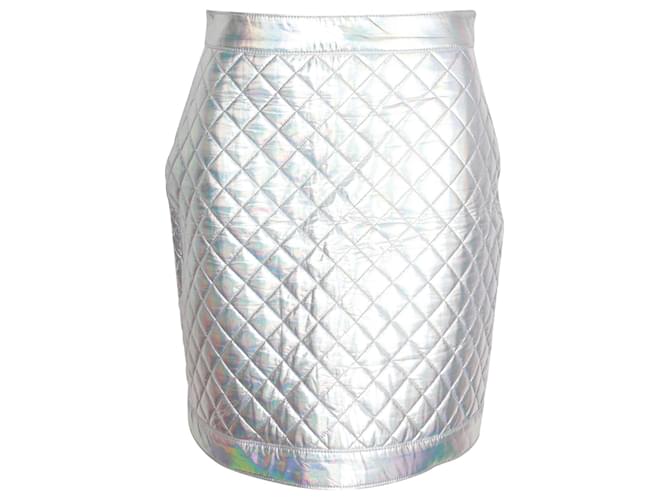 Balmain Mini-jupe matelassée holographique métallisée en polyester argenté  ref.960054