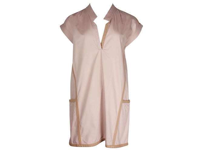 Trim Hermès Vestido Túnica Hermes com Acabamentos em Couro em Algodão Rosa