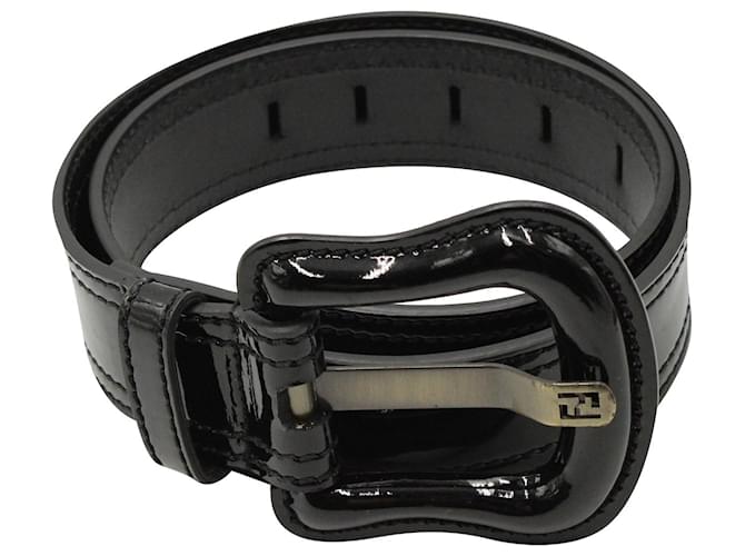 Cinturón con hebilla Fendi B en charol negro Cuero  ref.960067