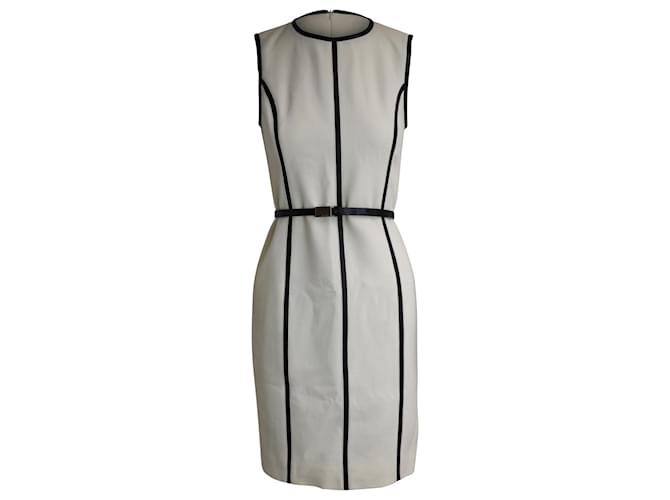 Michael Kors Leather Trimed Knee Length Dress in White Wool Python print  ref.960103