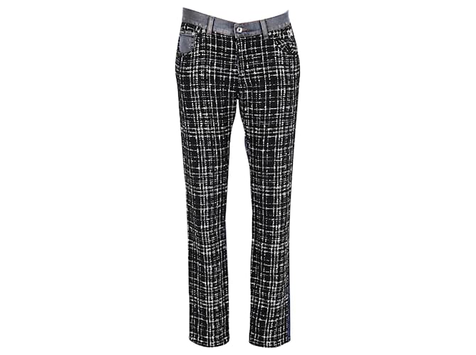 Dolce & Gabbana Check Tweed Insert Denim Pants in Multicolor Cotton Multiple colors  ref.960121