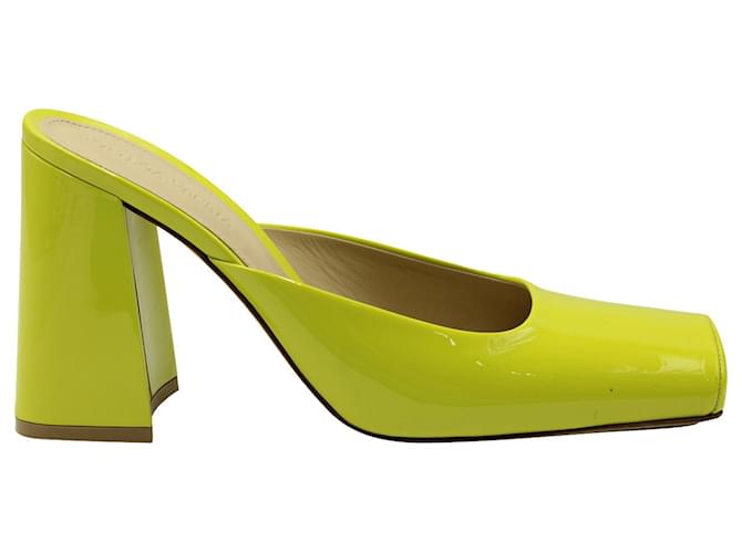 Bottega Veneta Square Toe Block Heel Mules in Neon Green Patent Leather  ref.960123